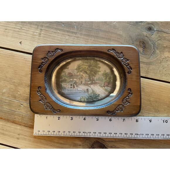 Vintage Framed Mirror Reflective Art Picture. House River Scenery. - Picture 4 of 5